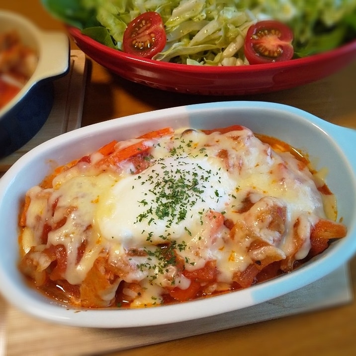 鶏肉のトマト煮リメイク 半熟卵のドリア レシピ 作り方 By めめごはん 楽天レシピ